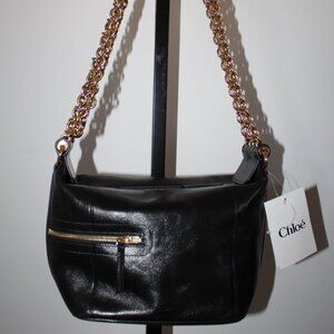NWT Chloé Chloe Black Leather Camera Wide Chain Shoulder Strap Bag $3490